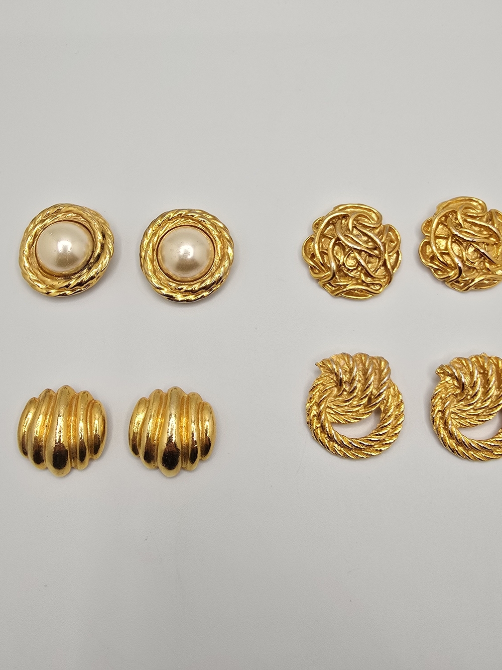 Vintage Shoe Clips Lot 4 Pairs Gold Tone Pearl Rope 1"